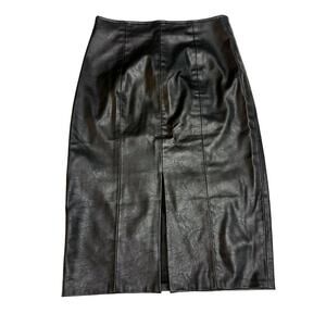 Pookie & Sebastian Black Faux Leather Front Slit Skirt Size Small